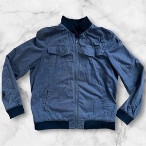 Blue Puffer Jacket with Ribbed Collar and Cuffs